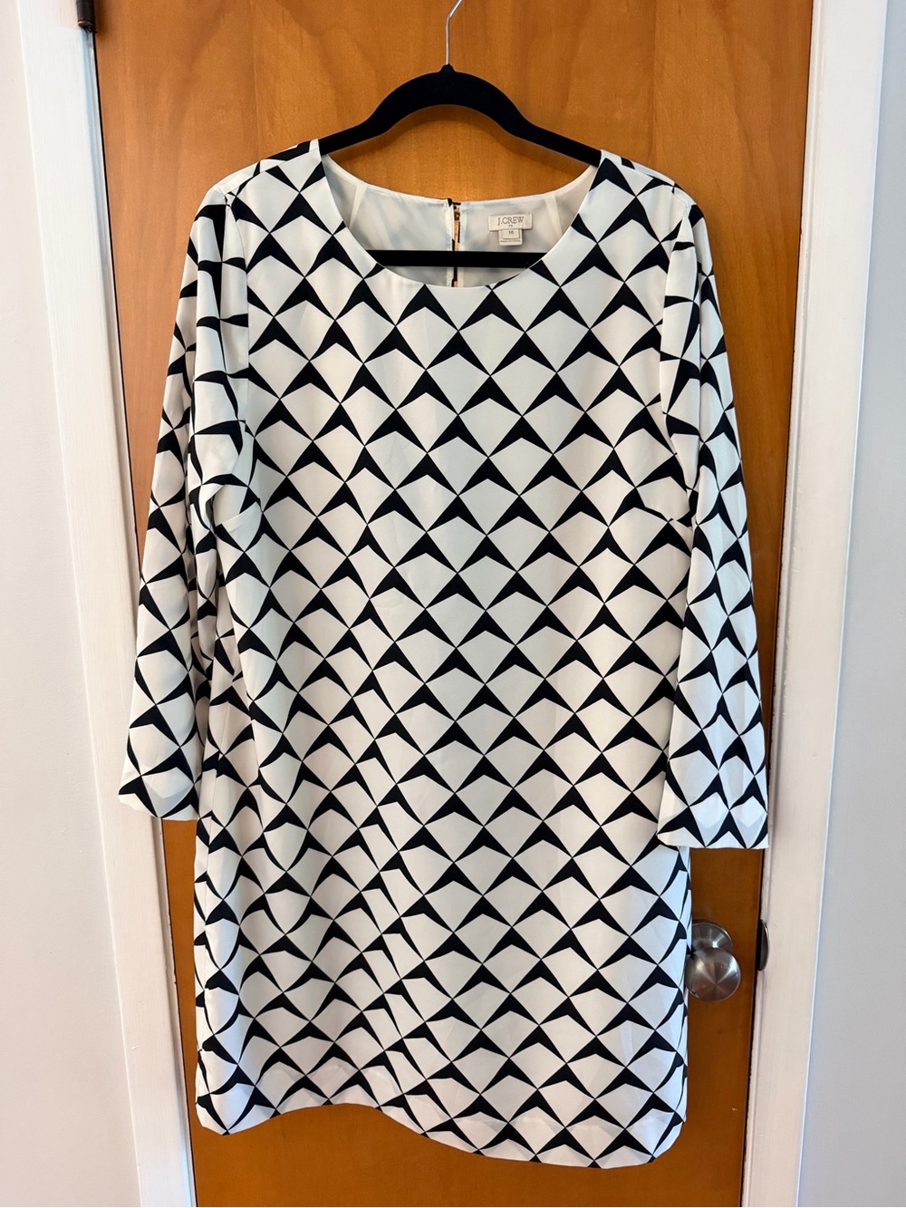 J. Crew Black and White Geometric Long Sleeve Shift Dress